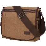 Modoker Messenger Bag for Men 13 Inches Laptop Satchel Bags Canvas Shoulder Bag with Bottle Pocket Brown