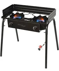 Flame King Outdoor Propane Double Dual Burner Stove 200K BTU Turkey Fryer/Camp Cooker, Portable with Stand Great for Backyard Cooking, Home Brewing & Canning