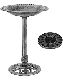 VIVOHOME Polyresin Antique Outdoor Garden Bird Bath and Solar Powered Round Pond Fountain Combo Set, Blue