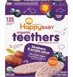 Happy Baby Teethers, Blueberry & Purple Carrot, Sitting Baby, 2 Pack 12 ea