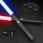 Oueyes Lightsabers 2 Pack Metal Hilt Light Sabers RGB 14 Colors 2 in 1 Dueling Light Sabers for Adult Kids New Year Cosplay (Black)