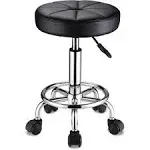 HMTOT Swivel Stool with Wheels Round Rolling Stools PU Leather Height Adjustable Black