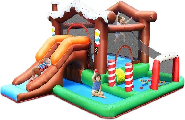 Costway Inflatable Bouncer Bounce Snow House Jump Climbing Slide with Ball Pit & Tunnel