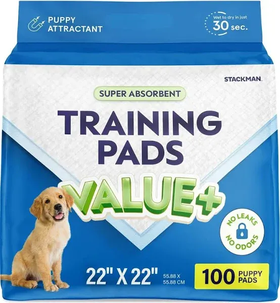 Stack Man Puppy Pads Pet Pee Pads for Dogs & Puppy Training [100-Count] Potty Pads for Dogs 22" x 22" Leak-Proof Dog Pee Pads - Quick-Dry Surface - Heavy Duty