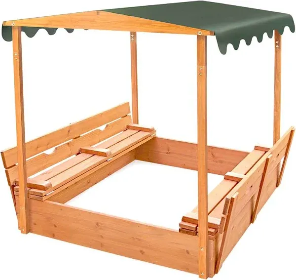 Badger Basket Covered Convertible Cedar Sandbox with Canopy and Two Bench Seats