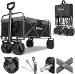 Sekey Collapsible Foldable Wagon with 220lbs Weight Capacity, Heavy Duty Folding Garden Cart with Big Beach Brake Wheels & Drink, Grey