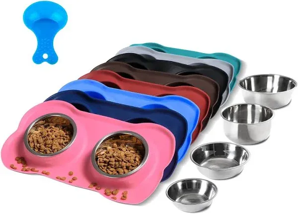 Hubulk Pet Dog Bowls 2 Stainless Steel Dog Bowl with No Spill Non-Skid Silicone 