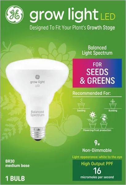 General Electric BR30 Grow Light with Balanced Spectrum Seeds & Greens LED Light Bulb Clear