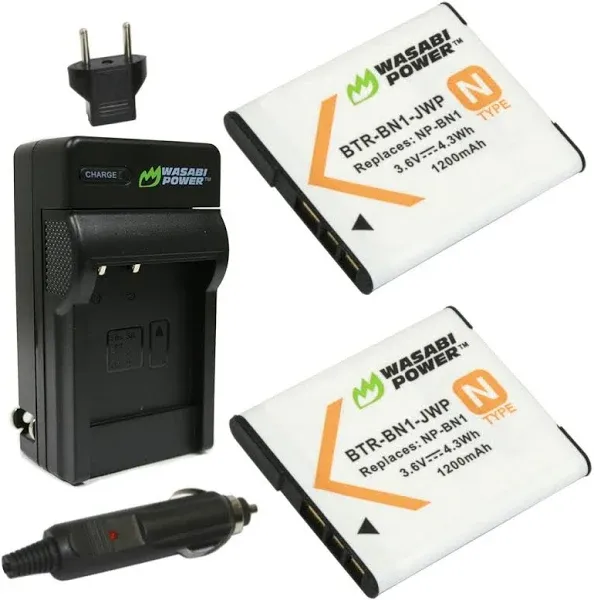 Wasabi Power Battery (2-Pack) and Charger for Sony NP-BN1