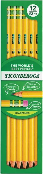 Ticonderoga #2 Pencils, Wood-Cased, 6 24-Count Hang-Tab Boxes, Total 144 Pencils, Yellow (13924) (13924N)