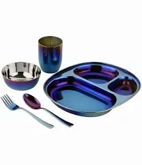 Ahimsa Mindful Mealtime Set iridescent stainless steel dish set for kids