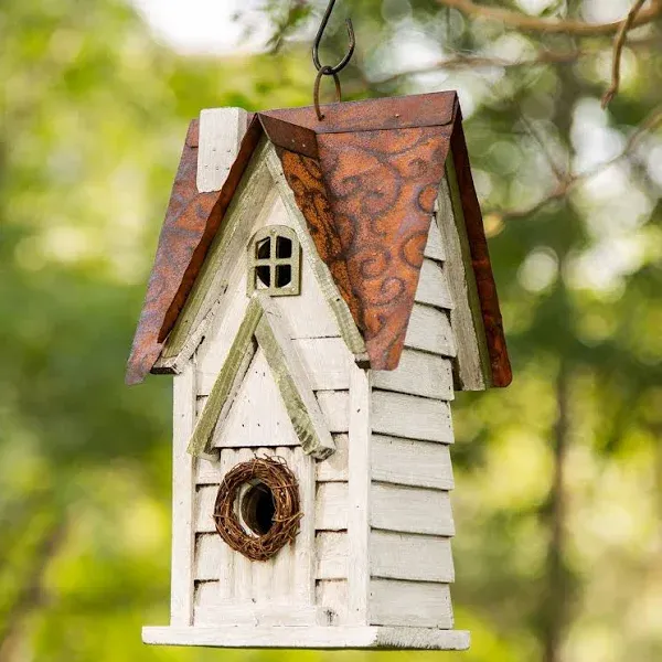 Glitzhome GH90086 Hanging Distressed Wooden Garden Cottage Birdhouse