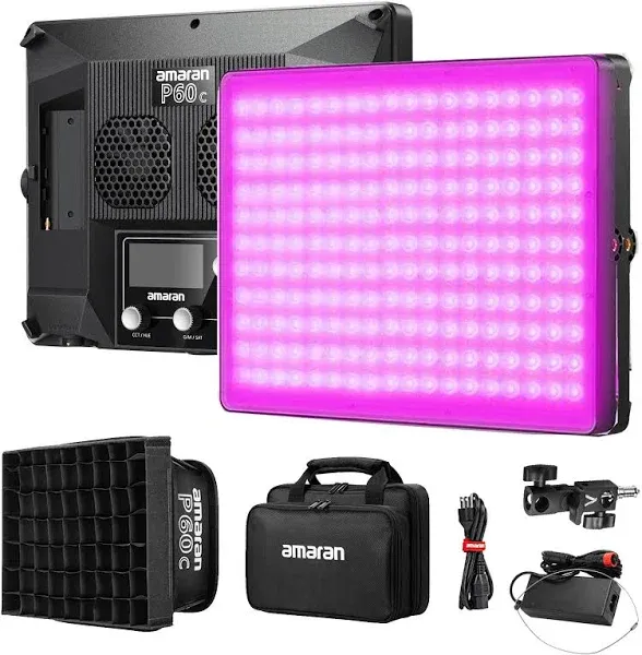 Aputure Amaran P60C-3-Lights-Kit RGBWW Led Panel Video Light,60W Bi-Color 2500K-7500K,CRI95+/TLCI 96+,5900lux@1m with Collapsible SOFTBOX,App Control