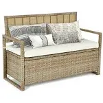 Dextrus 70 Gallon Outdoor PE Rattan Storage Bench Deck Box with Cushions ,Seat Box for Patio Furniture - Beige