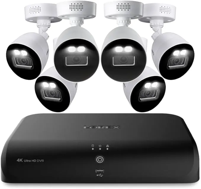 Lorex Fusion 4K 8MP 12 Camera Capable (8 Wired + 4 Wi-Fi) 2TB Wired DVR System with 6 Indoor/Outdoor Bullet Cameras - Active Deterrence, Color Night Vision, 108° Wide Angle Lens, IP67 Weatherproof