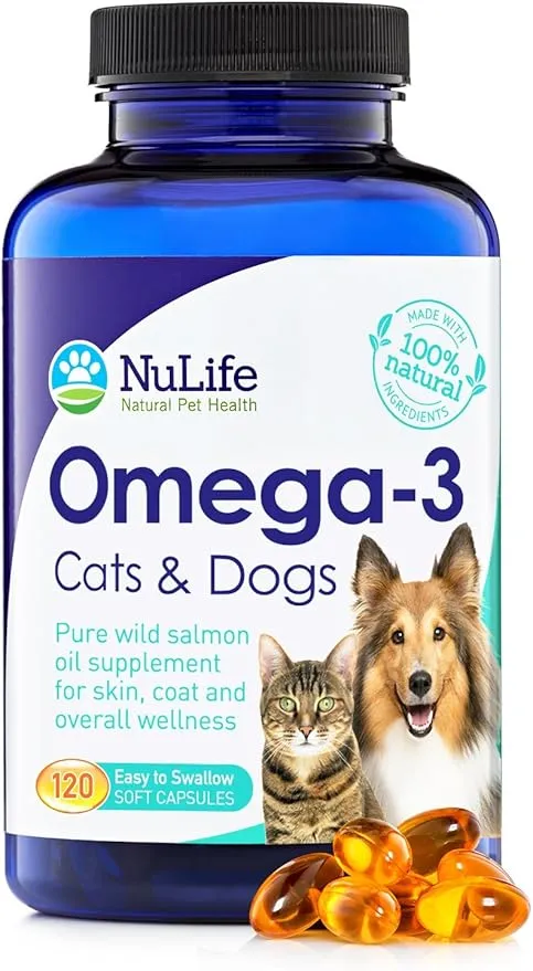 Omega 3 Fish Oil for Small Dogs & Cats - Pet Fish Oil Supplement with DHA & EPA Fatty Acids for Healthy Skin and Coat - Improves Shedding & Relieves Dry, Itchy Skin - 500mg - 120 Capsules