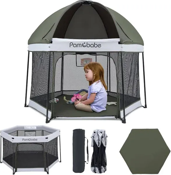 Pamo Babe Portable Playpen with Canopy and Mattress