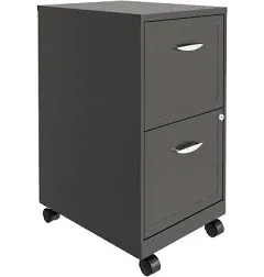 File Cabinet 2 Drawer Metal Mobile Organizer 18 Inch Wide with Wheels Black