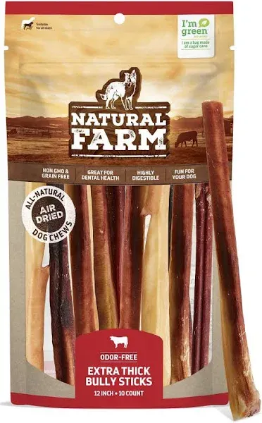 Bully Sticks, Odor-Free (12 Inch, 5 Count), 8.8 Oz. Per Bag, 100% Beef Chews,...