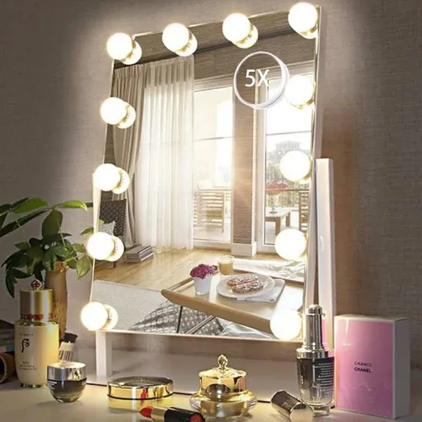 HIEEY Lighted Makeup Mirror, Hollywood Vanity Mirror with Lights, Three Color Lighting Modes, and 5X Magnification Mirror, Smart Touch Control, 360°