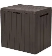  City 30 Gallon Resin Deck Box for Patio Furniture, Pool Accessories, and Brown