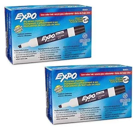 EXPO&reg; Low-Odor Dry-Erase Markers, Chisel Point, Black, Pack Of 4