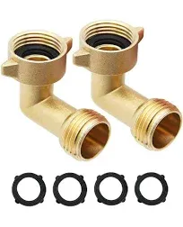 2Pcs 90 Degree Garden Hose Elbow, 3/4&#034; Solid Brass Water Hose Connectors