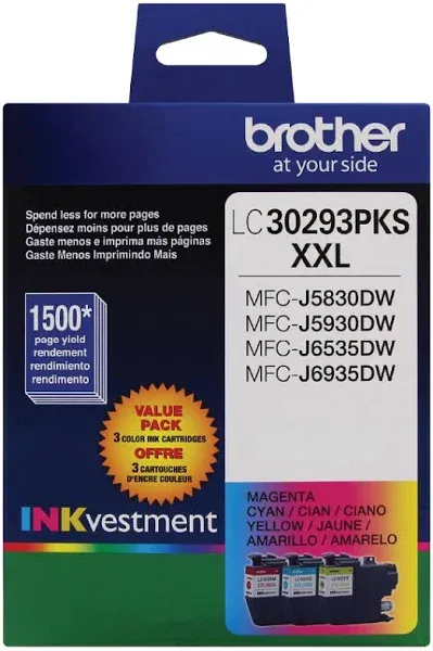 Brother MFC-J5830DW (LC30293PK) Super High Yield Ink Cartridge - COLORS ONLY