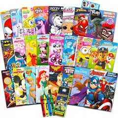 24 Bulk Coloring Books for Kids Ages 4-8 - Assorted 24 Licensed Coloring Activity Books for Boys, Girls | Bundle Includes Full-Size Books, Crayons