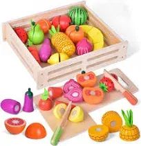 Fun Little Toys 35 Pcs Wooden Play Food