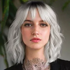 BESTung Women's Ombre Grey Wavy Bob Bangs