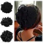 Ladiesway Large Chiffon Claw Clip Hair Bow | Size Black Fabric 