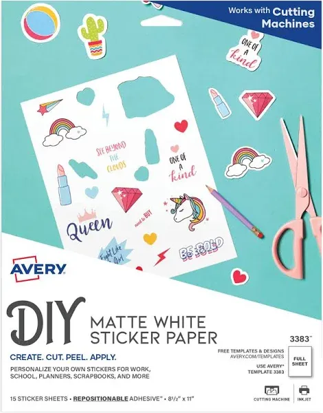 Avery Sticker Project Paper for Inkjet Printers - Letter - 8 1/2" x 11" - Matte - 6 / Carton - FSC Mix - Repositionable, Acid-free, Lignin-free, Print