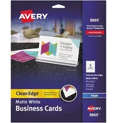 Avery Print-to-the-E<wbr/>dge True Print Business Cards, Inkjet, 2x3 1/2, Wht, 160/Pk