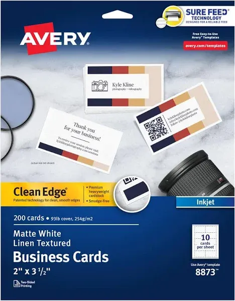 Avery  Linen Texture  White Business Cards 8873; 2&#034; x 3.5&#034;; 200 cards; Unopened