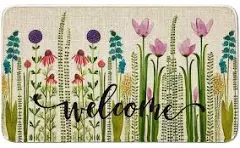 Welcome Doormat Tulip Linen Flowers Carpet Rubber Non-Slip 17&#034;x30&#034; Yellow