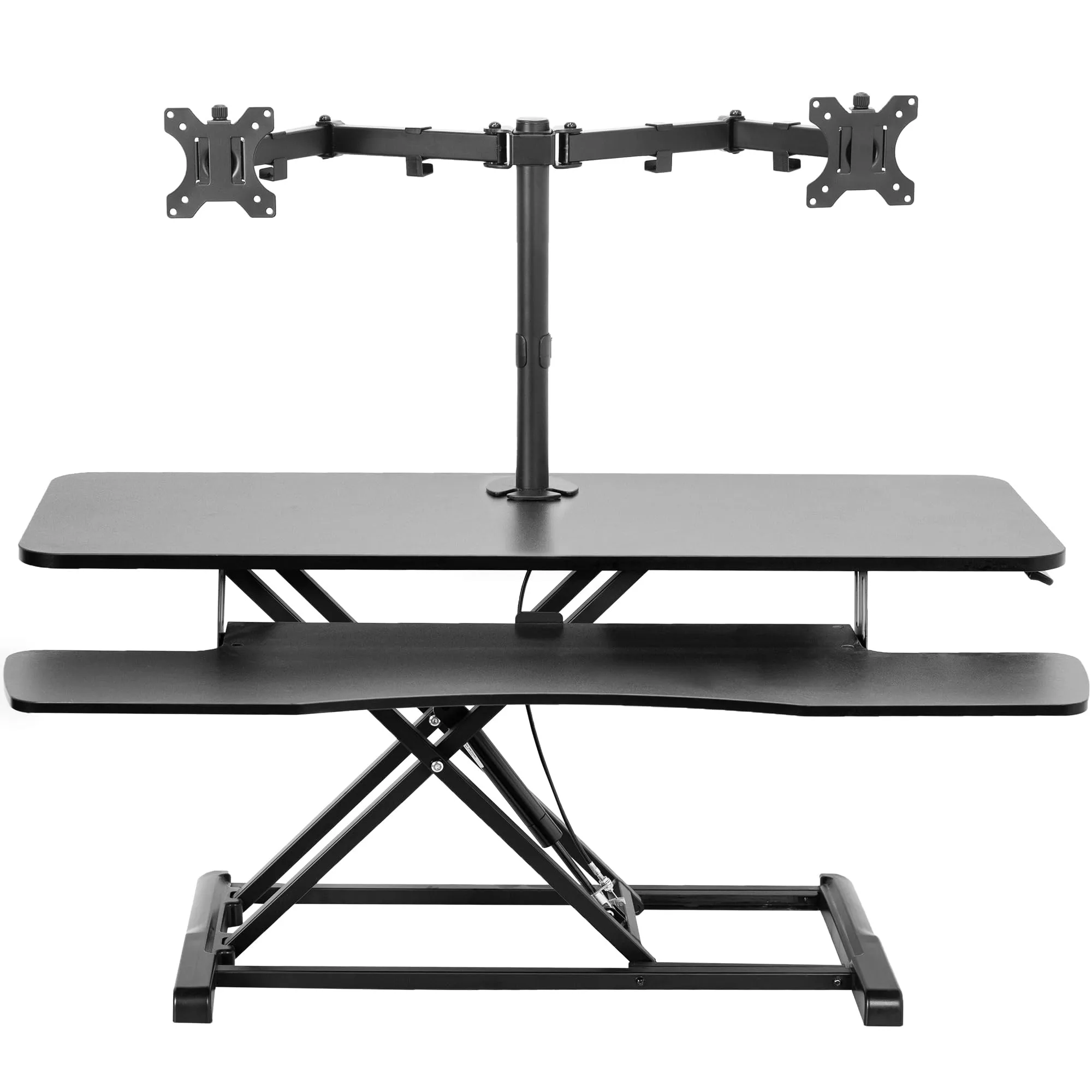 Vivo Black 32" Standing Desk Riser with Adjustable Dual 13" to 30" Monitor Mount