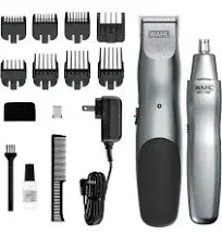 WAHL Groomsman Battery Operated Beard Trimming kit for Mustaches, Hair, Nose Hair, and Light Detailing and Grooming with Bonus Wet/Dry Electric Nose Trimmer – Model 5621V