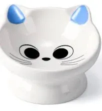 Raised Cat Food Bowl Ceramic 15° Tilted Cat Food Bowls Protect Cat's Spine Anti Vomiting Backflow Prevention Cat Bowls for Adult Cats, Kitten, and Small Dogs, Pink