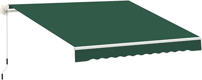 Outsunny 12' x 8' Retractable Awning Patio Awnings Sun Shade Shelter with Manual Crank Handle, 280g/m² UV & Water-Resistant Fabric and Aluminum Frame for Deck, Balcony, Yard, Green