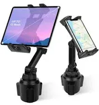 Cup Holder Car Tablet Mount, Universal 360° Rotation Adjustable Long Arm Holder Stand for iPad Pro 12.9/11/10.5/9.7/Air/Mini 6/5/4, Samsung Galaxy Tab/Z Fold 4/3, Amazon Fire HD, 4.7-12.9" Tab & Phone