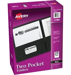 Avery Two-Pocket Folder, 40-Sheet Capacity, Black, 25-box