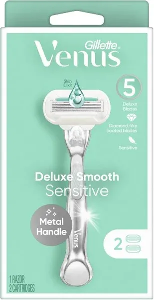 Gillette Venus Deluxe Smooth Sensitive Women&#039;s Razor Handle + 2 Blade Refills