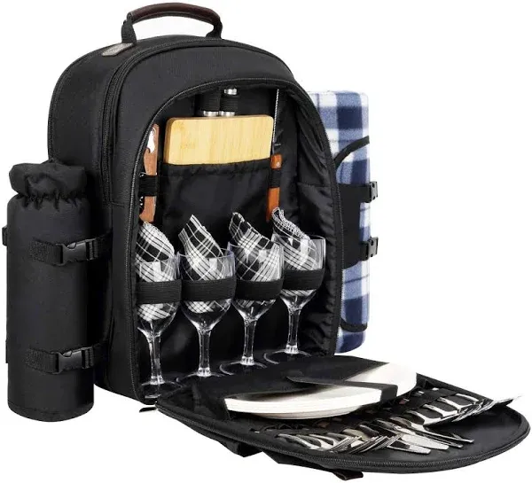 Picnic Backpack For 4 Person With Blanket Picnic Basket Set For 2 With Insulated