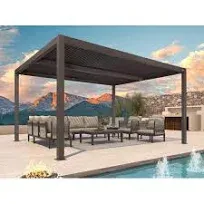 PURPLE LEAF Outdoor 10' × 14' Louvered Pergola with Roller Blinds and Patio Adjustable Aluminum Canopy Retractable Metal Roof for Deck Outside Backyard Hardtop Gazebo Sun Shade