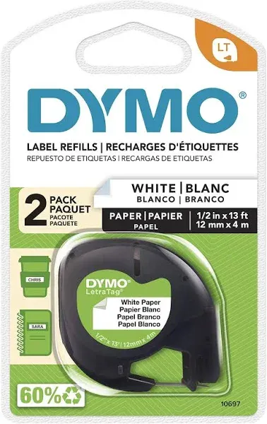 2-packs NEW Dymo Self Adhesive White Paper Labeling Tape for Letra Tag