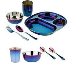 Ahimsa Stainless Steel Dinnerware Set - 9 Piece Dine &amp; Develop Set | Pediatri...