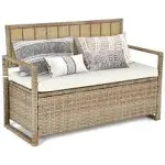 Dextrus 70 Gallon Outdoor PE Rattan Storage Bench Deck Box with Cushions ,Seat Box for Patio Furniture - Beige