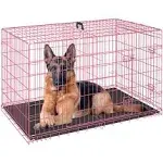 FDW Dog Crate Dog Cage Pet Crate for Large Dogs 48 inch Folding Metal Pet Cage Double Door w/Divider Panel Indoor Outdoor Dog Kennel Leak-Proof