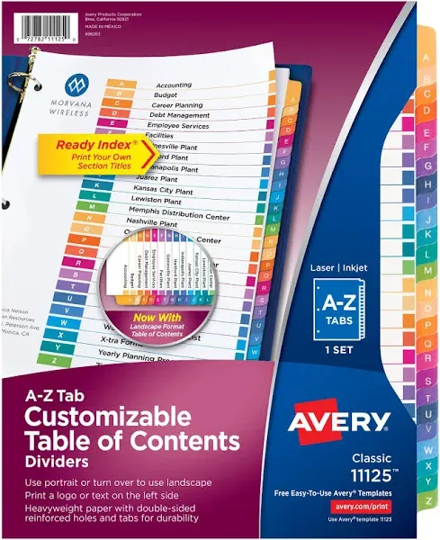 Avery Ready Index Table of Contents Dividers